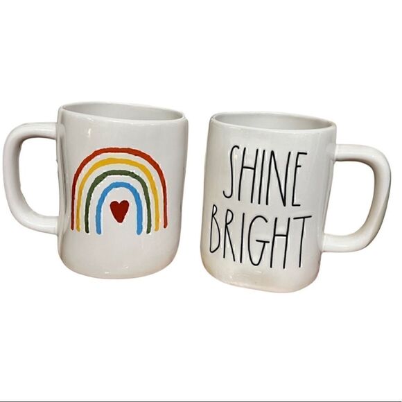 2 RAE DUNN mugs with rainbow print and “shine bright” Perfect for Pride Month! - Picture 1 of 2